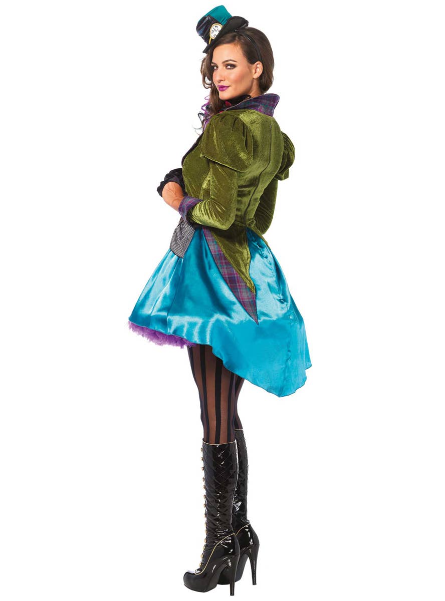 Women's Deluxe Blue and Green Mad Hatter Costume - Side Image