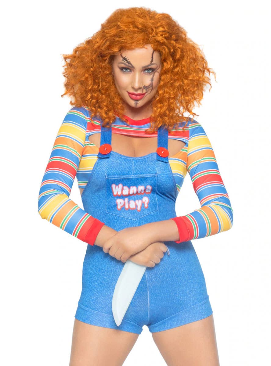 Womens Sexy Chucky Inspired Halloween Costume - Close Front Image