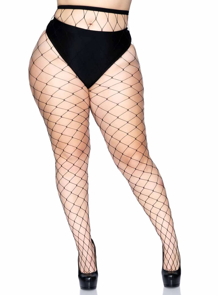 Black Plus Size Fence Net Stockings Front View