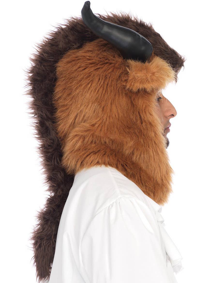 Furry Brown Beast Hood Costume Accessory Side Image