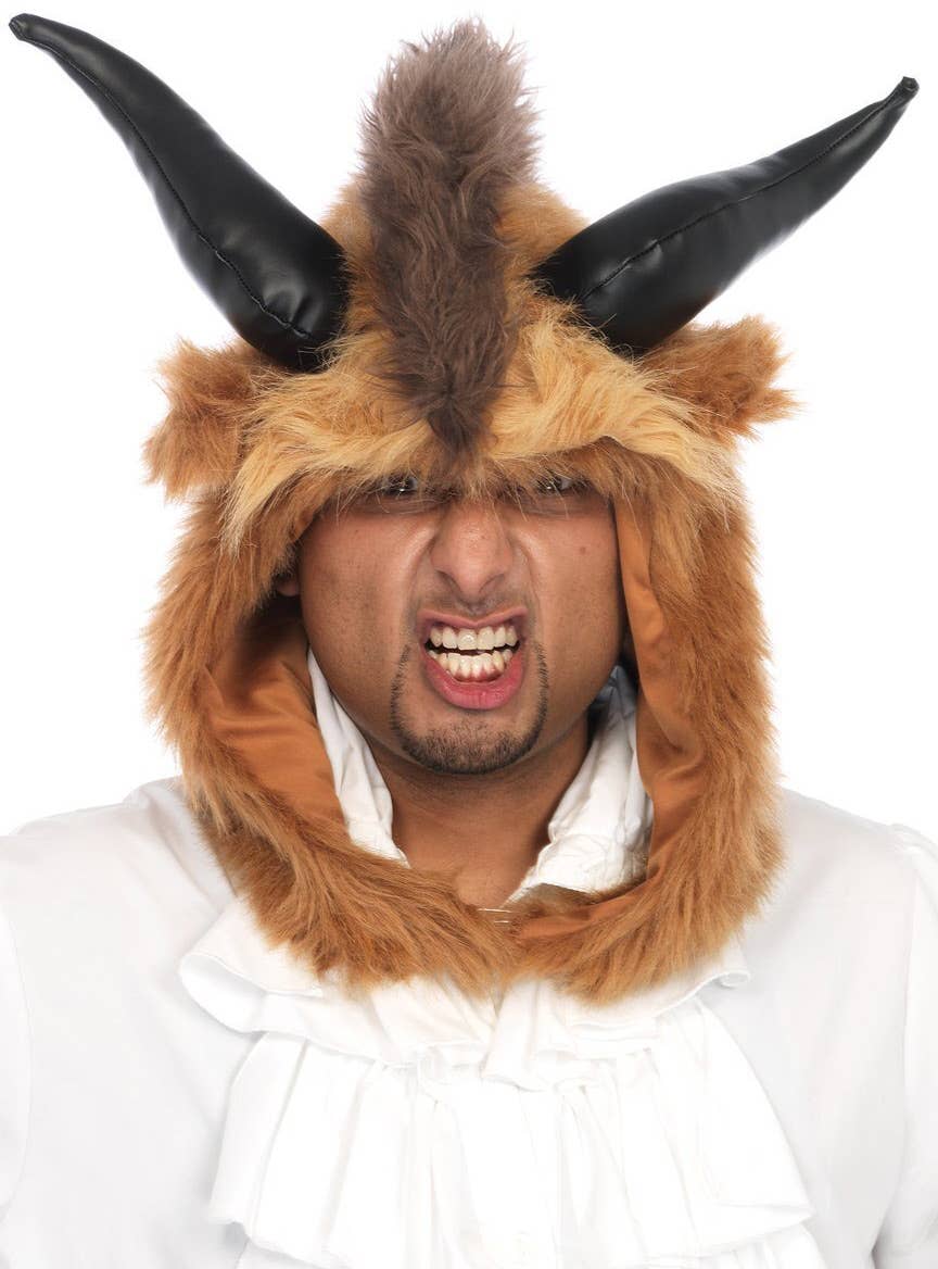 Furry Brown Beast Hood Costume Accessory Front Image