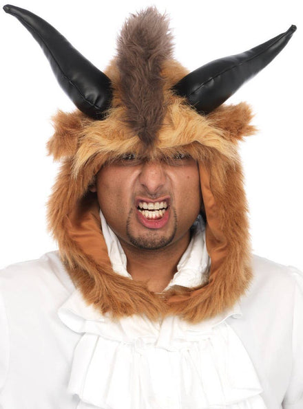 Furry Brown Beast Hood Costume Accessory Front Image