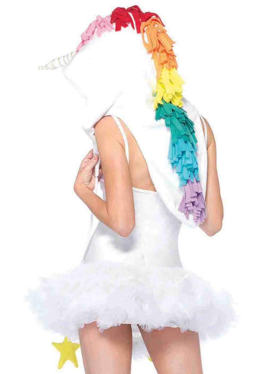 Women's Fleece Rainbow Unicorn Costume Hood Back View