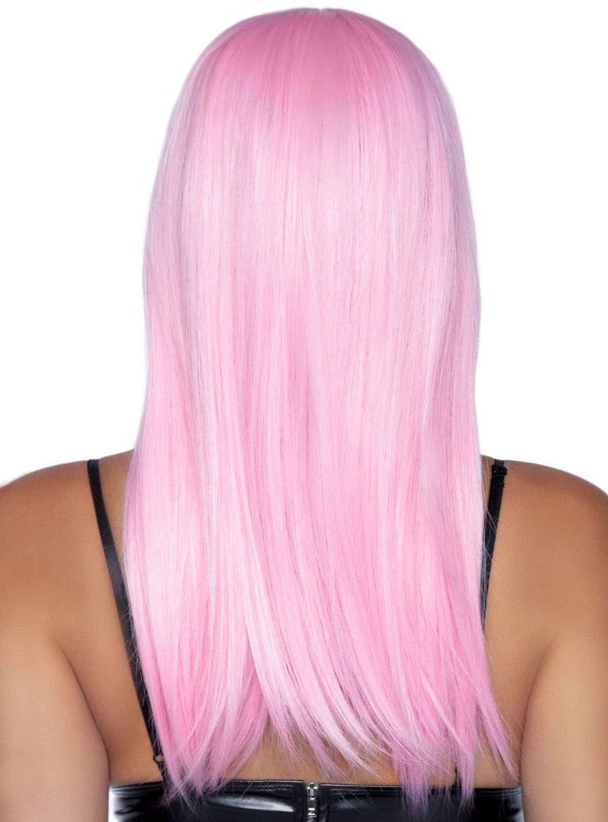 Cute Straight Light Pink Women's Costume Wig with Fringe - Back Image