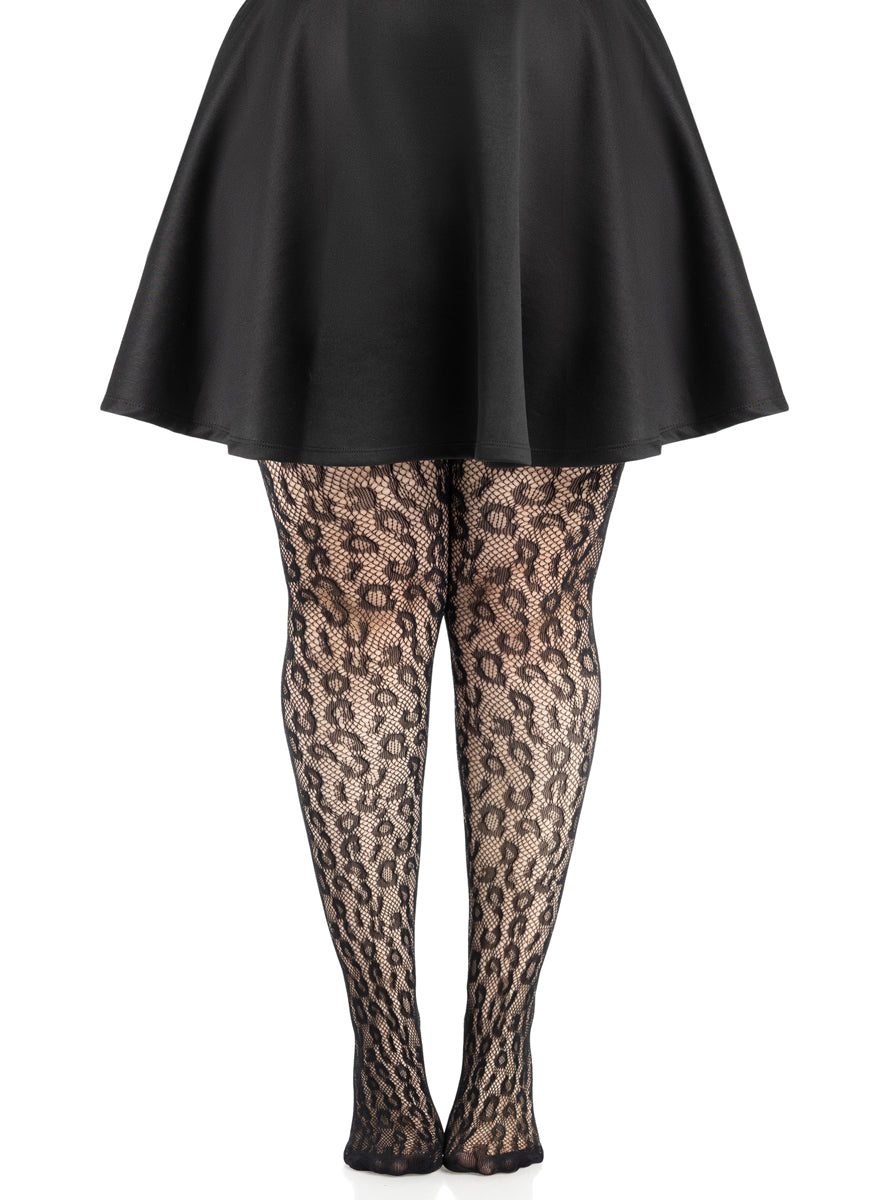 Plus Size Womens Black Leopard Net Full Length Costume Tights Alternative Image