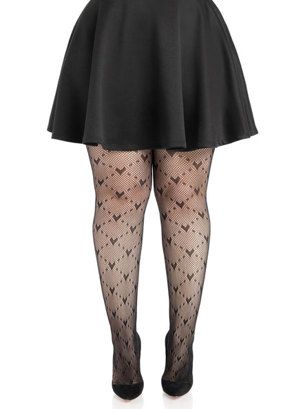 Plus Size Womens Black Love Struck Heart Net Tights Alternative Image