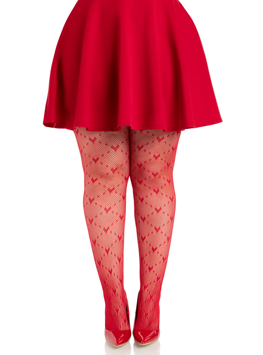 Plus Size Womens Red Love Struck Heart Net Tights Alternative Image