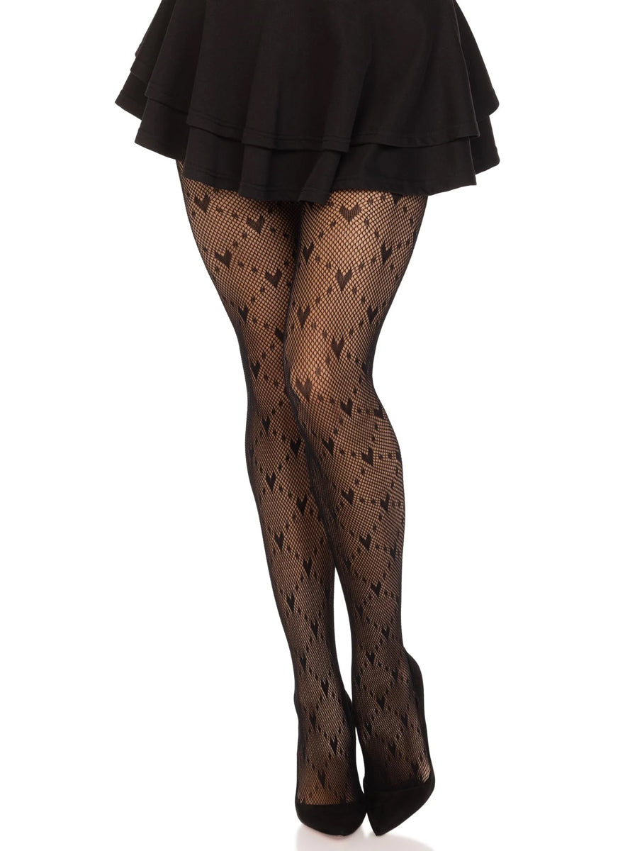 Womens Black Love Struck Heart Net Tights Main Image