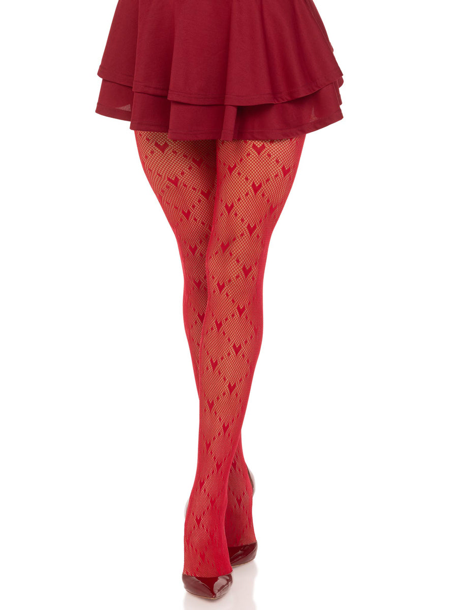 Womens Red Love Struck Heart Net Tights Alternative Image