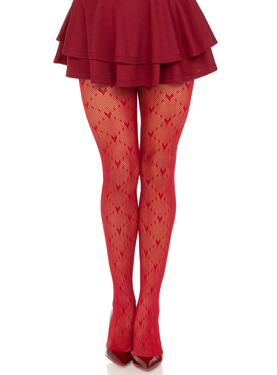 Womens Red Love Struck Heart Net Tights Main Image