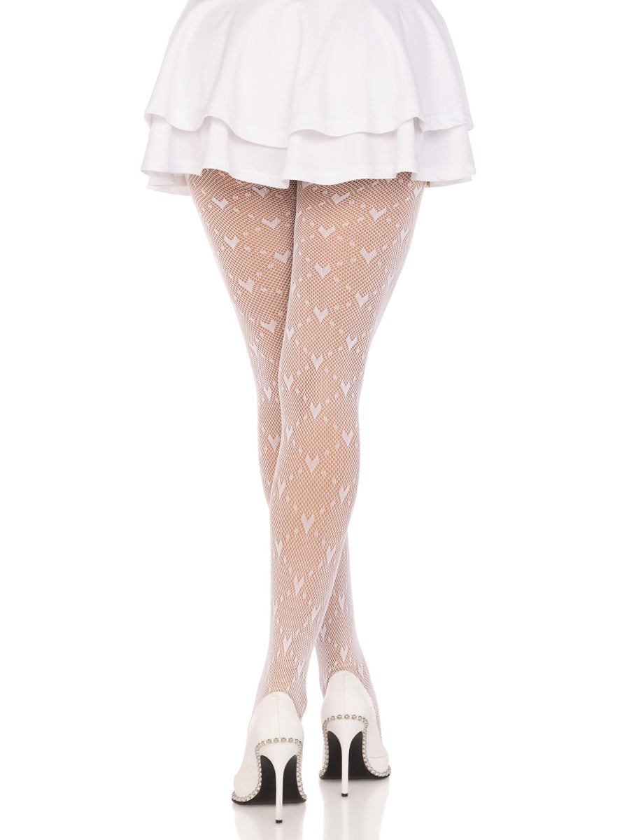 Womens White Love Struck Heart Net Tights Back Image