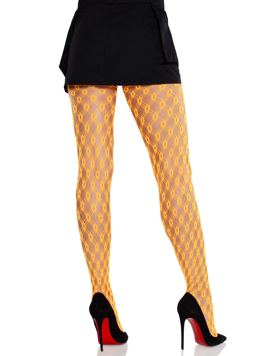 Lyric Neon Orange Eyelet Net Full Length Tights Back Image