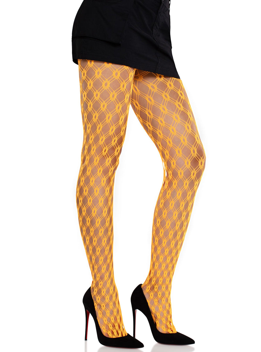 Lyric Neon Orange Eyelet Net Full Length Tights Side Image