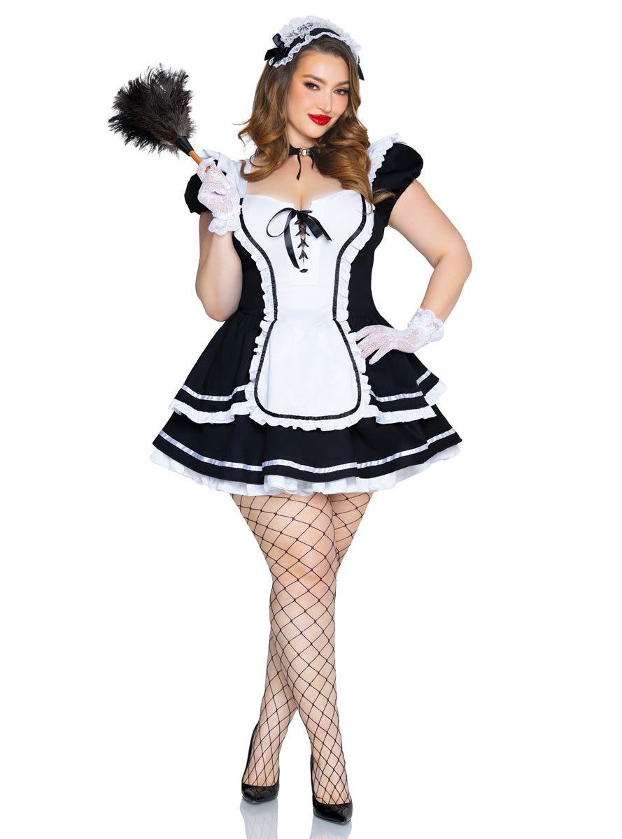 Sexy Plus Size Womens Maid To Flirt French Maid Costume Front Image