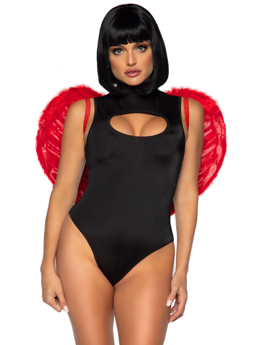 Womens Small Red Angel Costume Wings With Marabou Feather Trim Front Image
