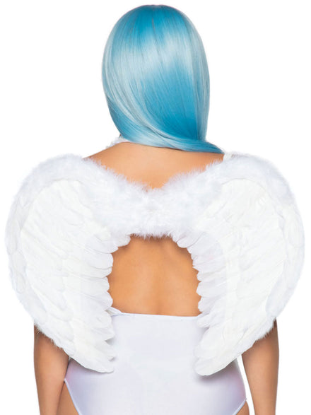 Womens Small White Angel Costume Wings With Marabou Feather Trim Back Image