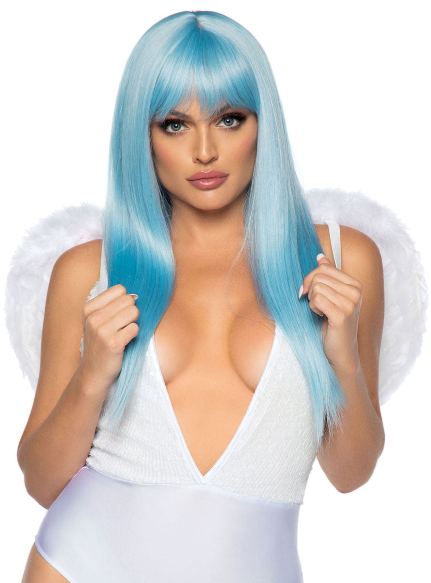 Womens Small White Angel Costume Wings With Marabou Feather Trim Front Image