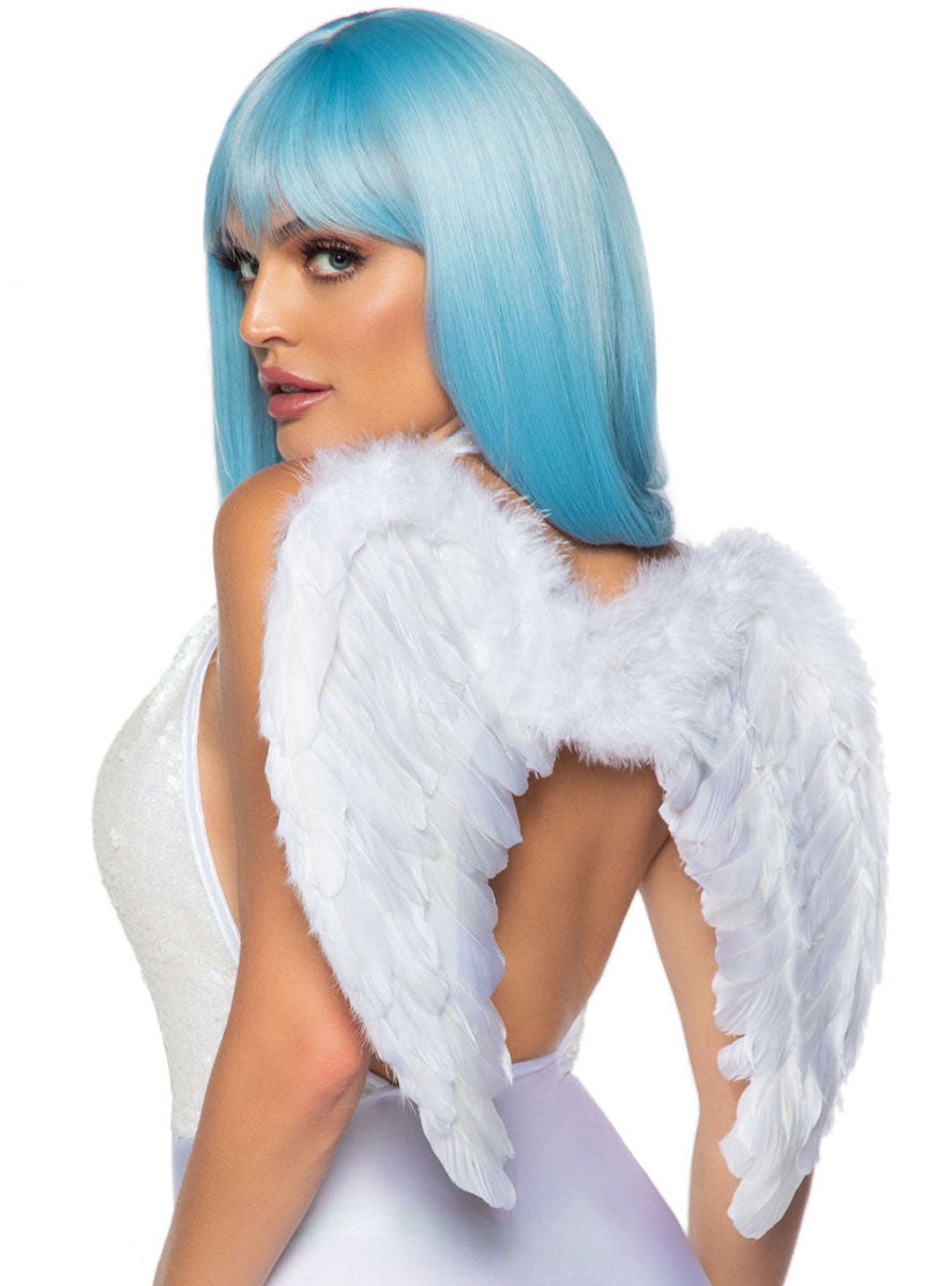 Womens Small White Angel Costume Wings With Marabou Feather Trim Main Image