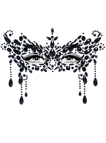 Womens Black Masquerade Mask Stick On Face Jewels Main Image