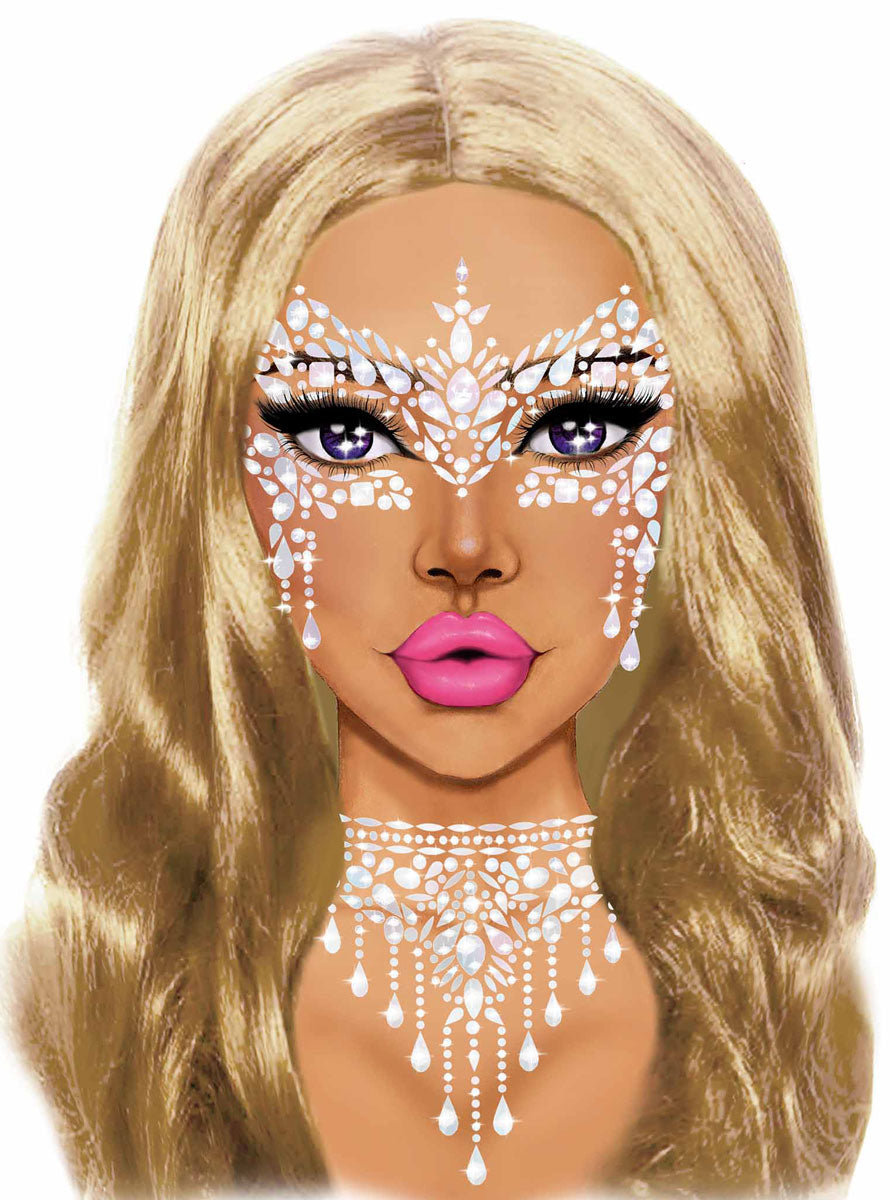 Womens Clear Masquerade Mask Stick On Face Jewels Alternative Image 2