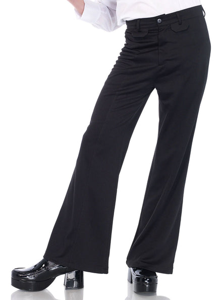Mens Black 1970s Disco Bell Bottom Flared Costume Pants