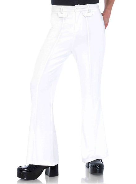 Mens White 1970s Disco Bell Bottom Flared Costume Pants