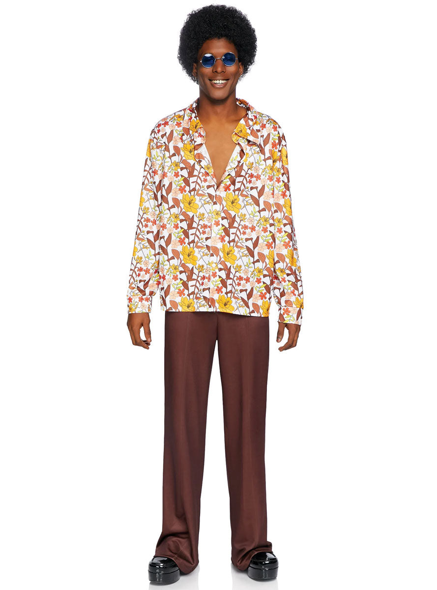 Mens Floral 1970's Hippie Disco Costume Shirt - Main Image