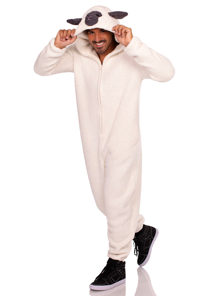 Mens Cozy Lamb Onesie Costume Alternate Front Image