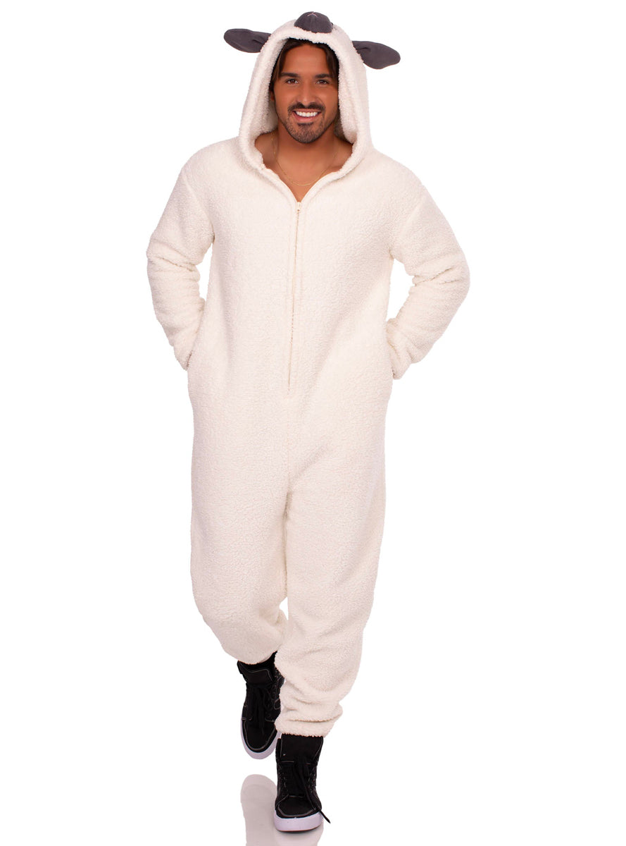 Mens Cozy Lamb Onesie Costume Front Image