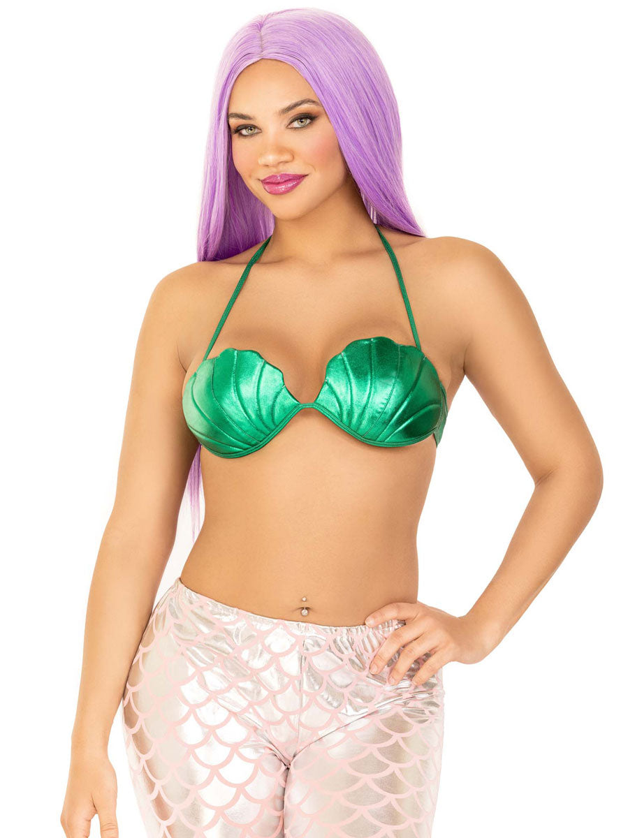 Womens Green Mermaid Costume Shell Bra Main Image