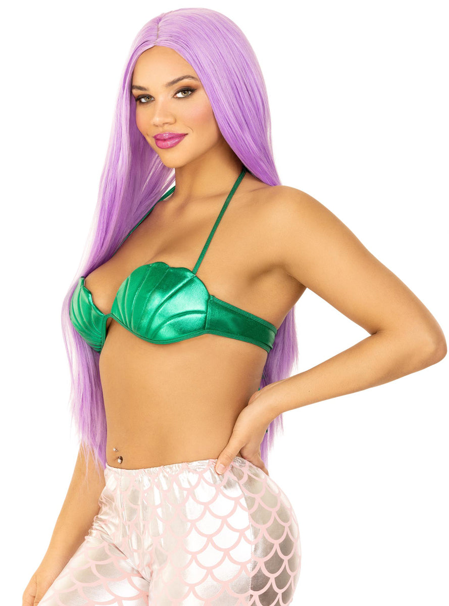 Womens Green Mermaid Costume Shell Bra Side Image