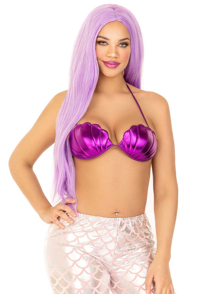 Womens Purple Mermaid Costume Shell Bra Main Image