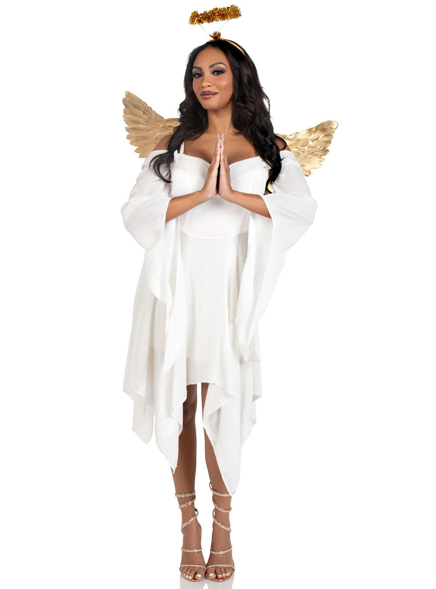 Womens Metallic Gold Angel Costume Accessory Kit Alternative Image 2