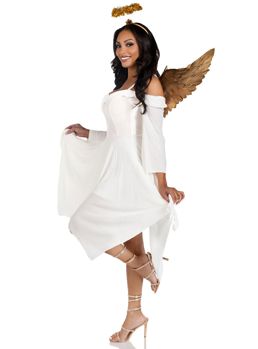 Womens Metallic Gold Angel Costume Accessory Kit Side Image