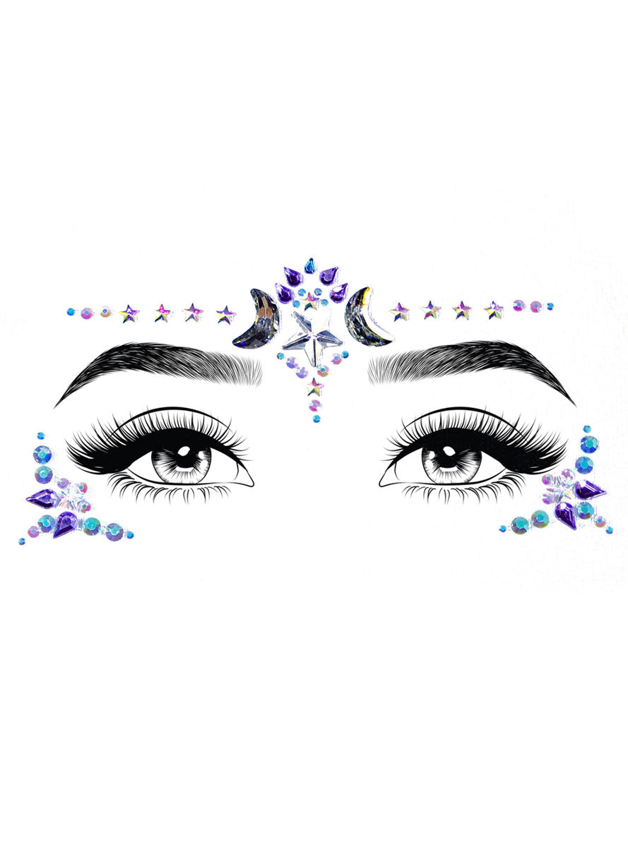 Mystic Moon And Stars Purple And Silver Face Jewels