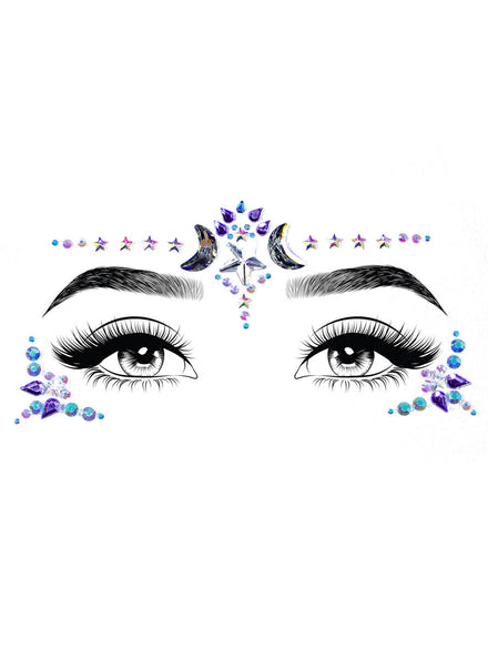 Mystic Moon And Stars Purple And Silver Face Jewels