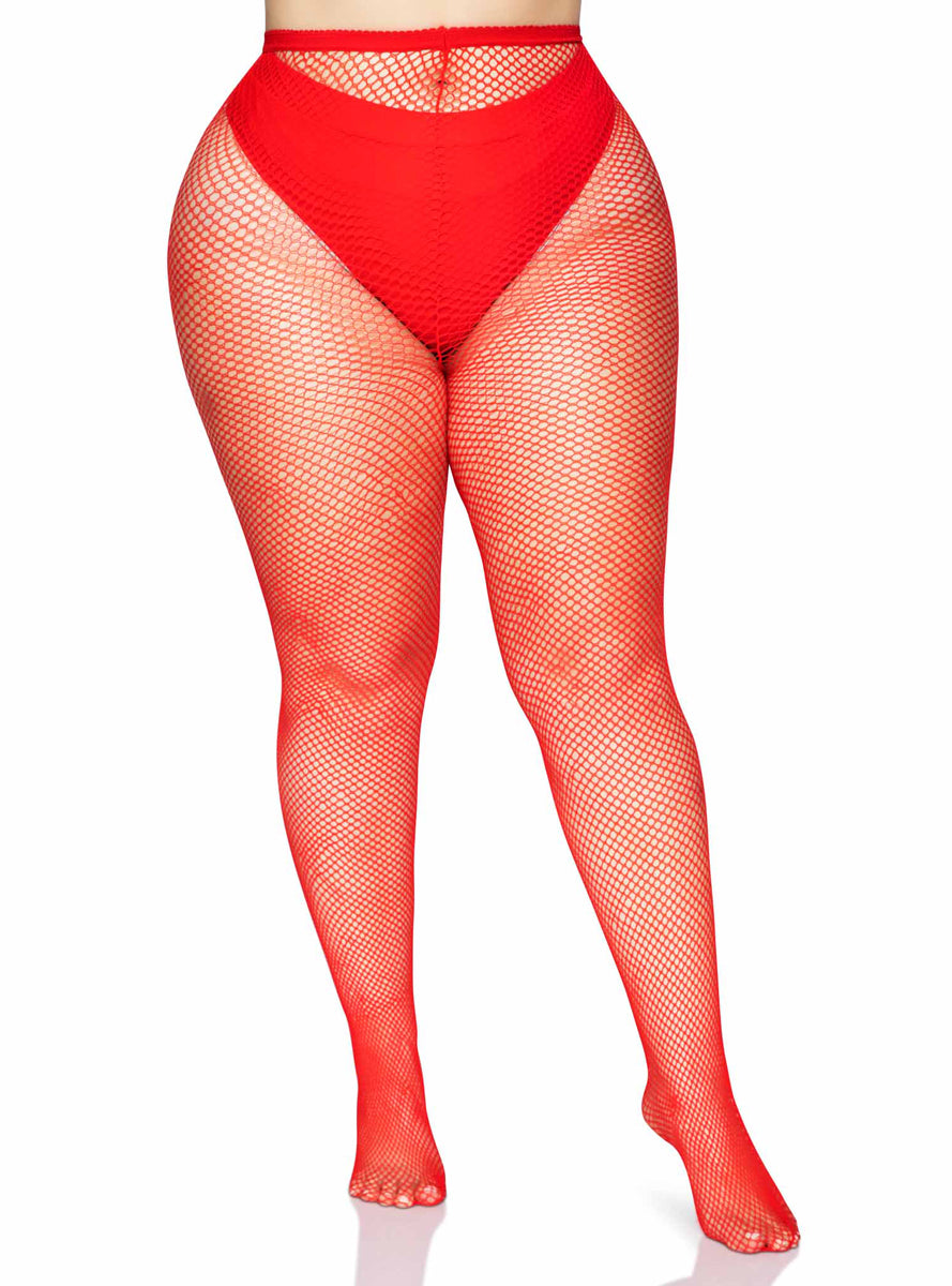 Plus Size Womens Red Nylon Fishnet Full Length Costume Tights Alternative Image