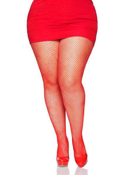Plus Size Womens Red Nylon Fishnet Full Length Costume Tights Main Image