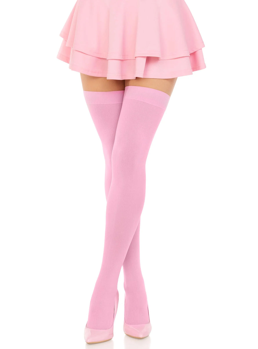 Womens Pink Nylon Thigh High Costume Stockings Main Image