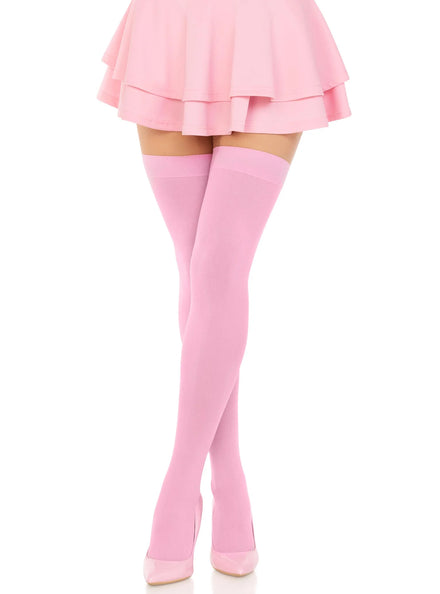 Womens Pink Nylon Thigh High Costume Stockings Main Image