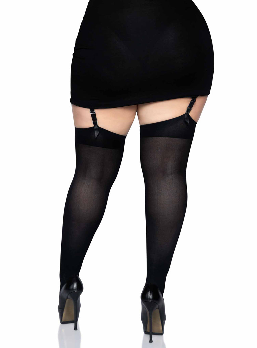 Plus Size Womens Black Nylon Thigh High Costume Stockings Back Image