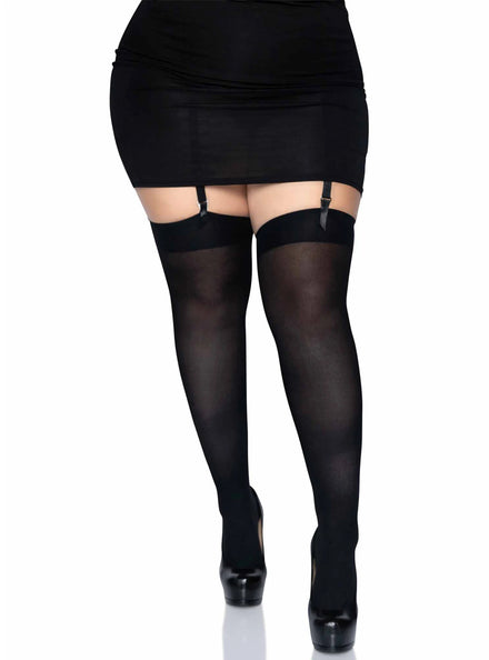 Plus Size Womens Black Nylon Thigh High Costume Stockings Main Image