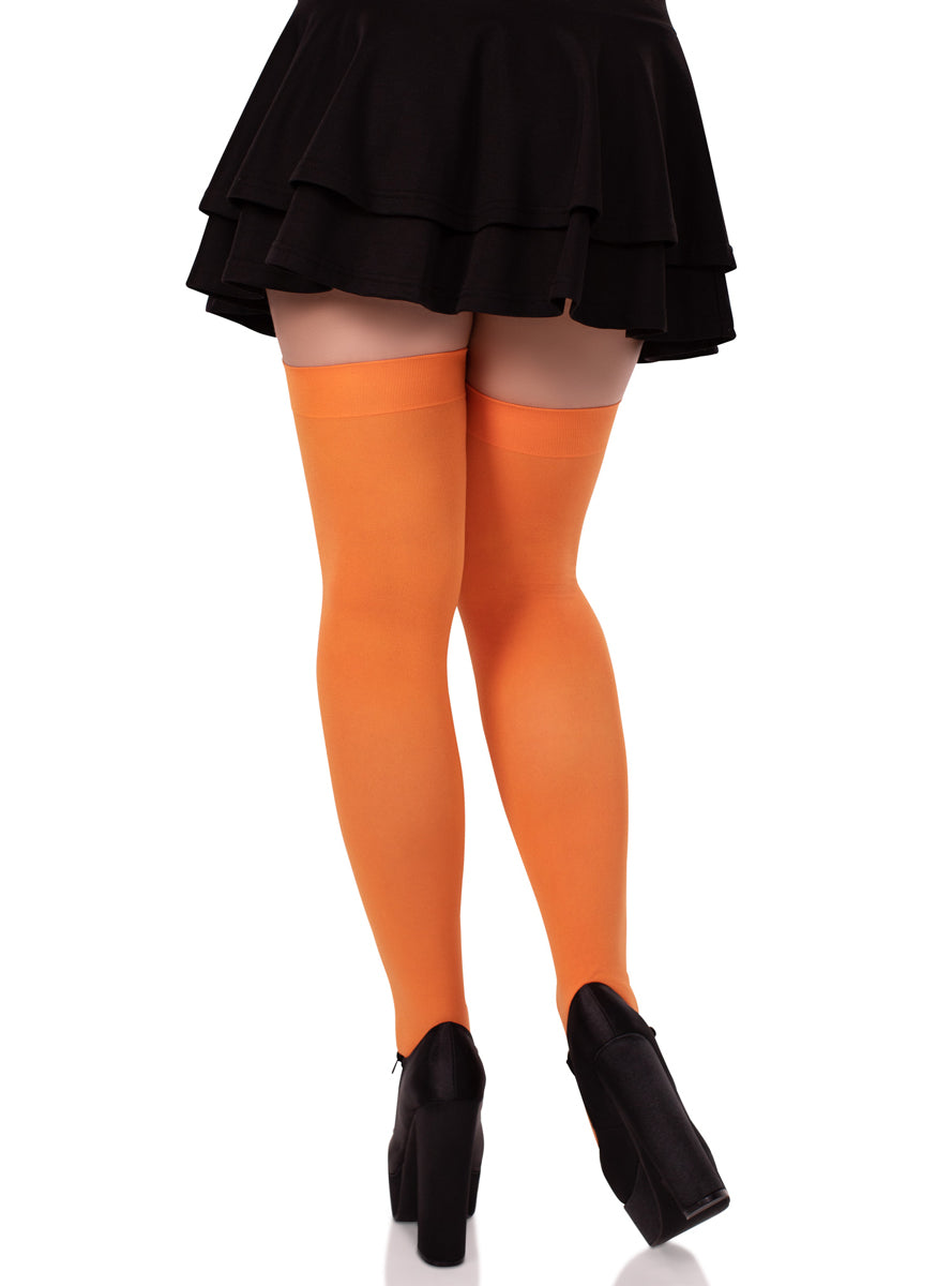 Womens Orange Nylon Thigh High Costume Stockings Back Image