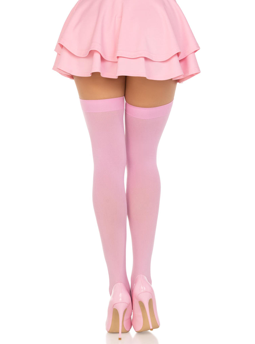 Womens Pink Nylon Thigh High Costume Stockings Back Image