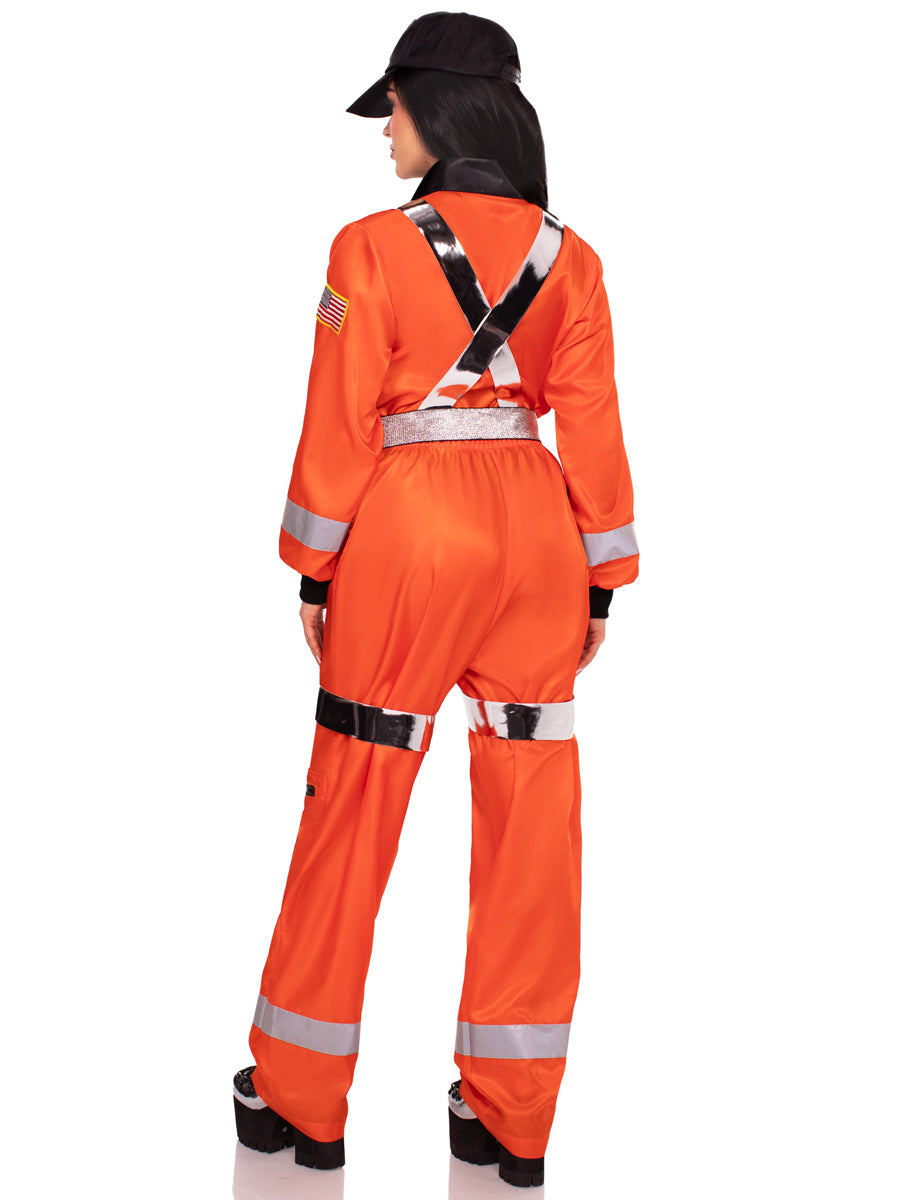 Womens Orange Cosmic Astronaut Zip Up Space Suit Costume Back Image