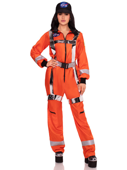 Womens Orange Cosmic Astronaut Zip Up Space Suit Costume Main Image
