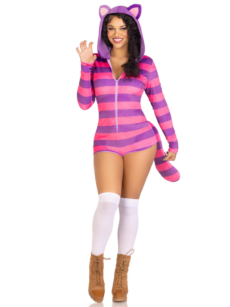 Cheeky Pink and Purple Cat Womens Romper Costume