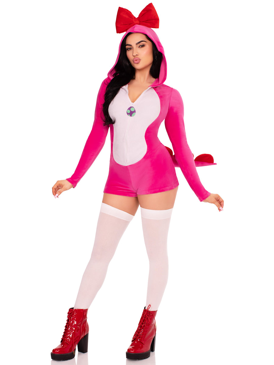 Pink Dino Gamer Womens Romper Costume