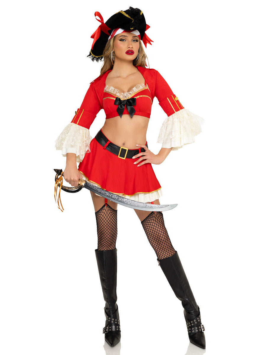 Sexy Womens Red Pirate Wench Costume Alternate Front Image 2