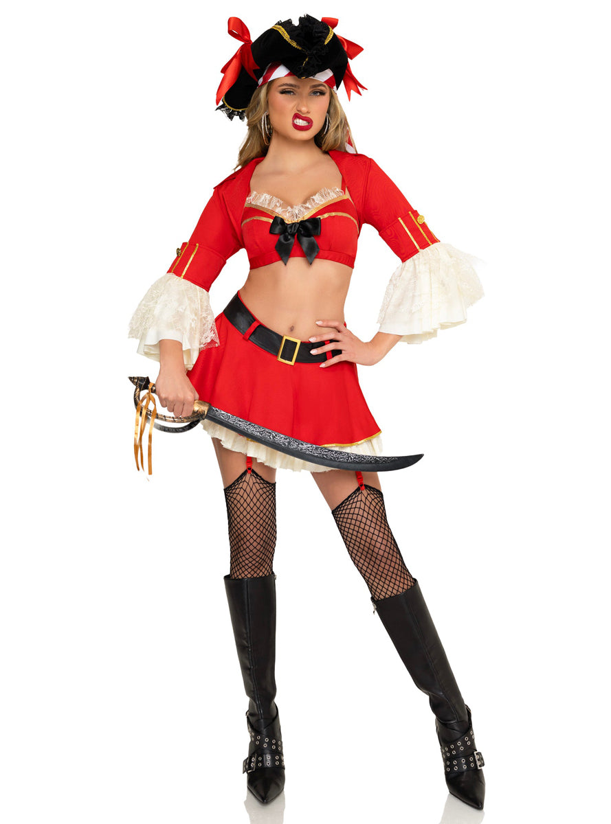 Sexy Womens Red Pirate Wench Costume Front Image